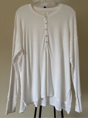 aerie White Ribbed Henley Long-Sleeve Top